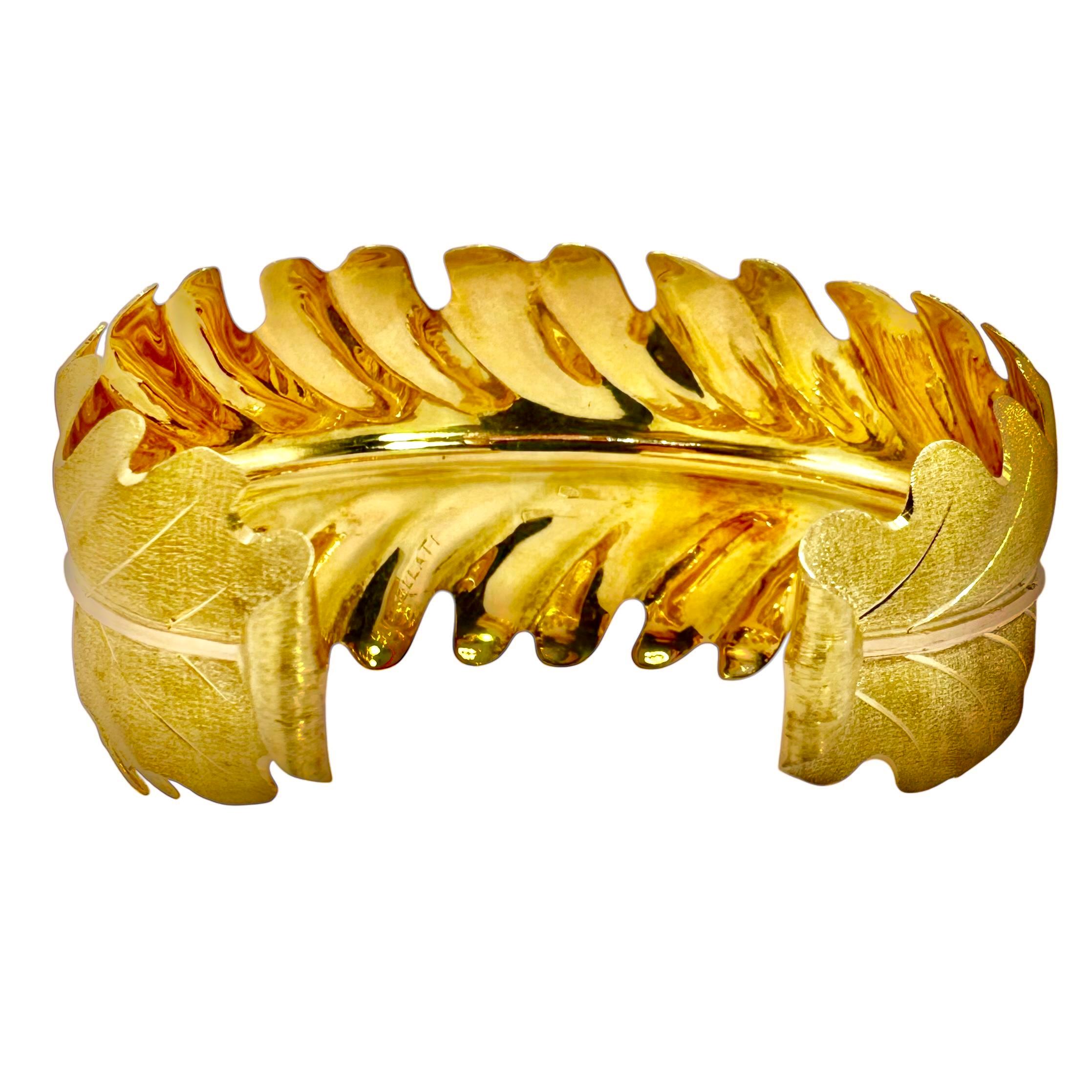 Women's 18K Yellow Gold Buccellati Laurel Leaf Bangle Bracelet 1 3/8 Inches Wide