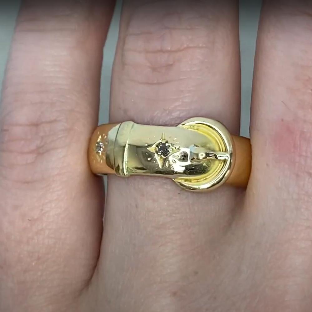 18k Yellow Gold Buckle Fashion Ring with Diamonds, Victorian Era, Circa 1880 For Sale 1