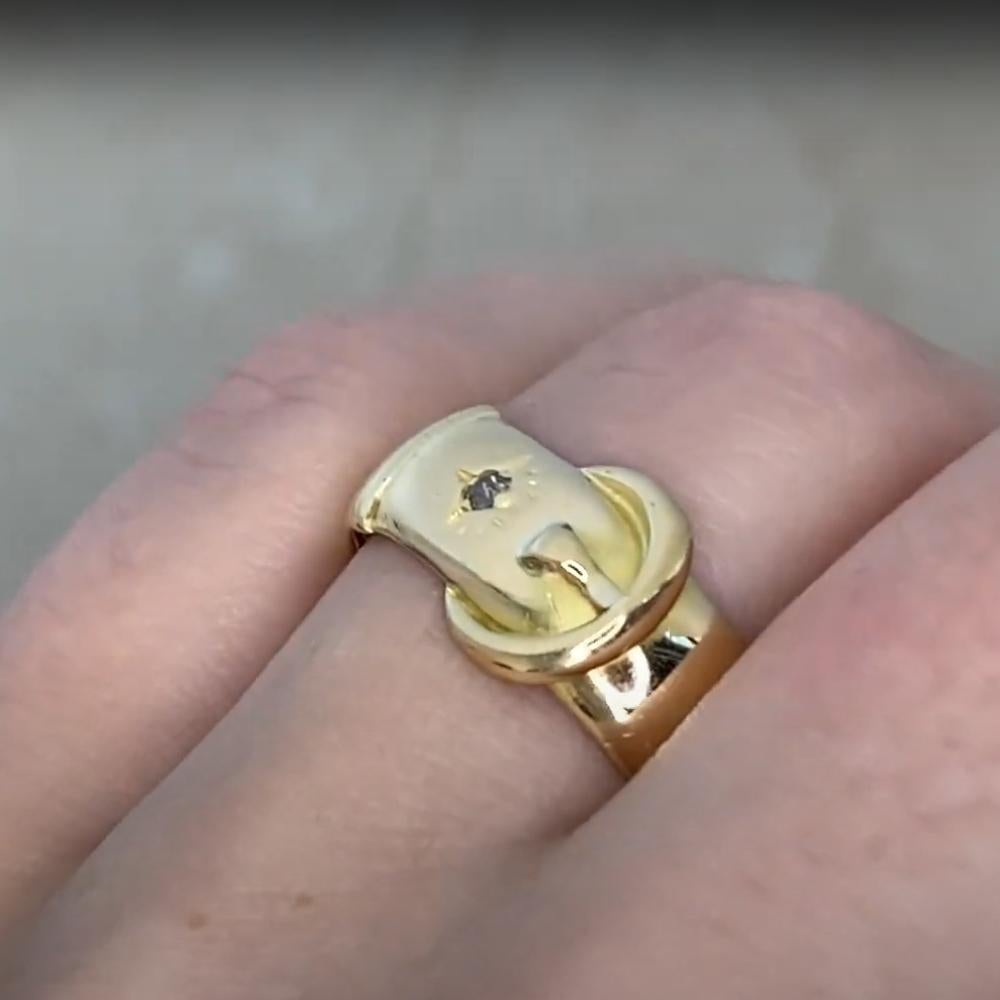 Women's 18k Yellow Gold Buckle Fashion Ring with Diamonds, Victorian Era, Circa 1880 For Sale