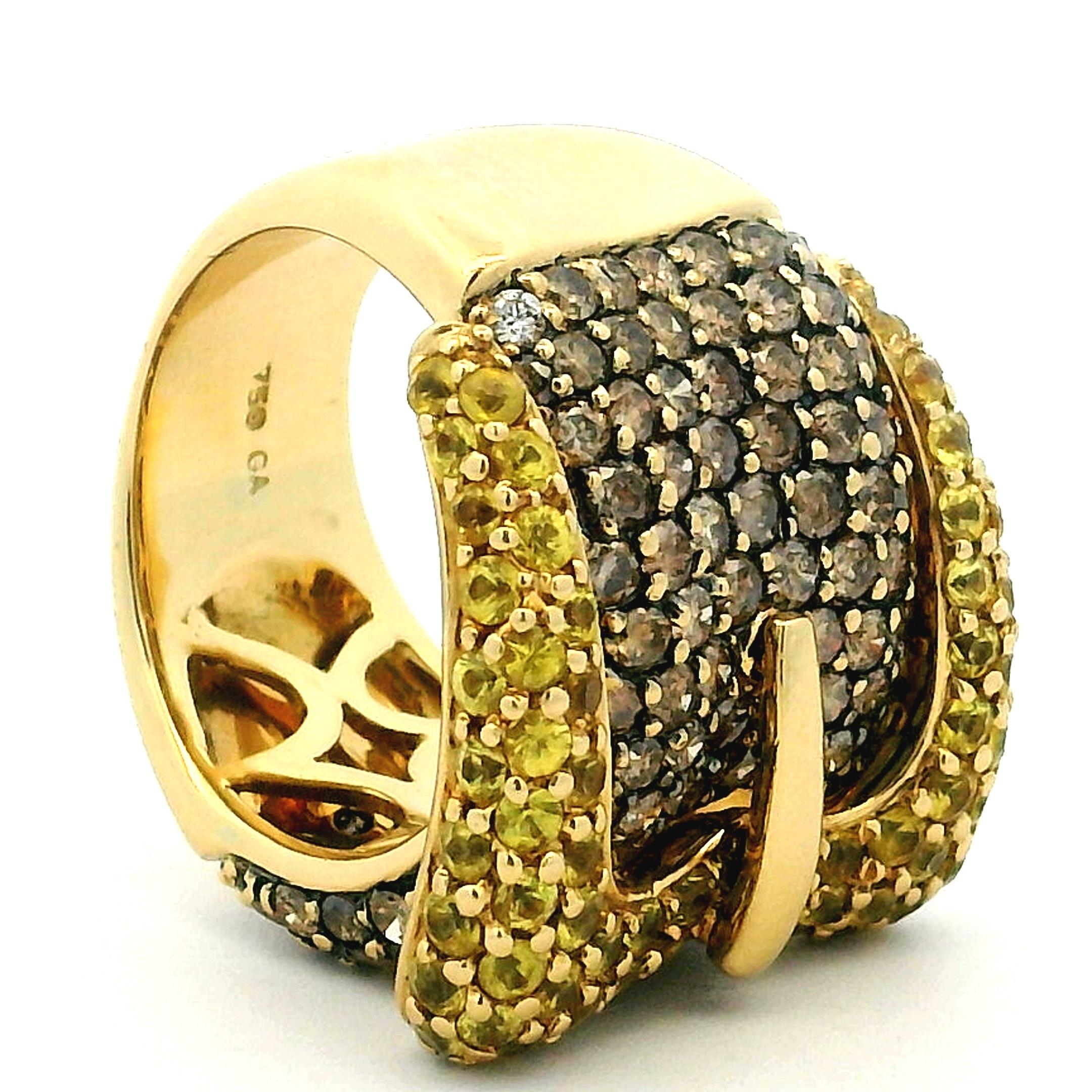 Bague à boucle en or jaune 18K  Diamants champagne et saphirs jaunes, Italie 1990 en vente 7