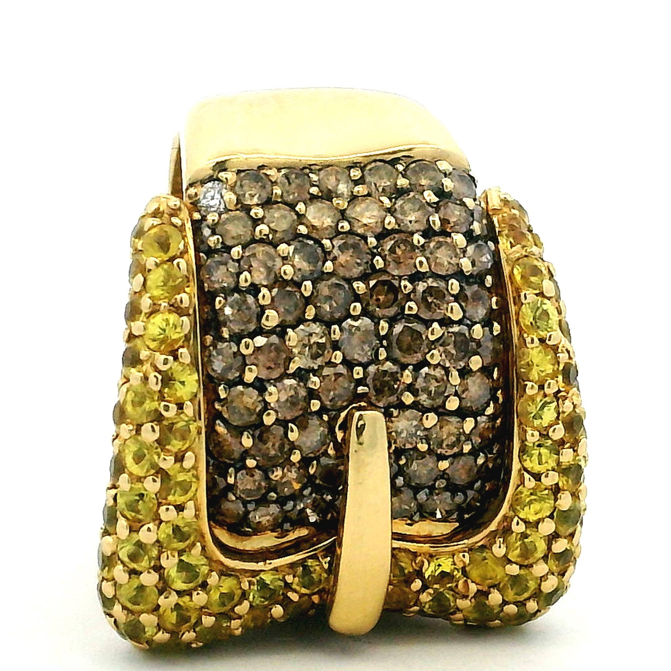 Bague à boucle en or jaune 18K  Diamants champagne et saphirs jaunes, Italie 1990 en vente 8