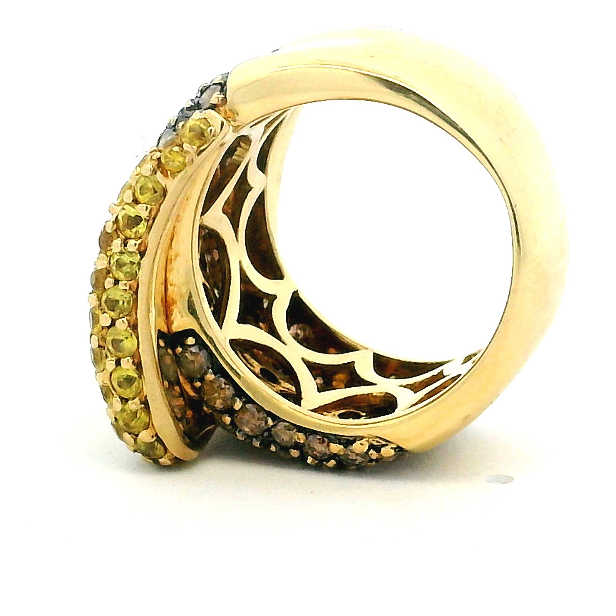Bague à boucle en or jaune 18K  Diamants champagne et saphirs jaunes, Italie 1990 en vente 10