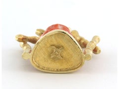 18k Yellow Gold Buddha Coral Pendant, Mediterranean Origin, 10.8g