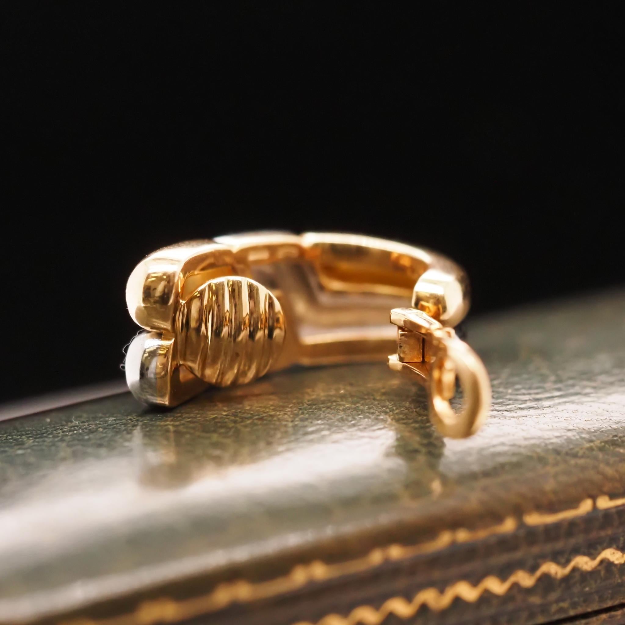 18K Yellow Gold Bulgari Two Tone Earrings In Excellent Condition For Sale In Hicksville, NY