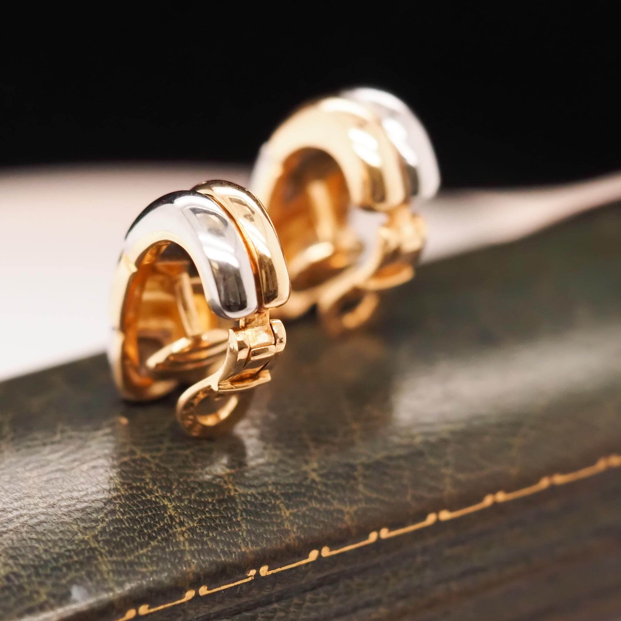 Women's 18K Yellow Gold Bulgari Two Tone Earrings For Sale