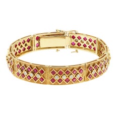 18k Yellow Gold, Burma Ruby and Diamond Vintage Bracelet
