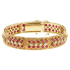 18k Yellow Gold, Burma Ruby and Diamond Vintage Bracelet