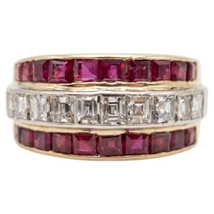 18K Yellow Gold Burmese Ruby
Asscher-Cut Diamond Band Ring, 3.25 Carats Total