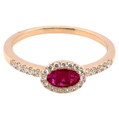 18k Yellow Gold Burmese Ruby Baguette Cts 0.42 and Diamond Halo Engagement Ring
