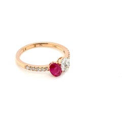 18k Yellow Gold Burmese Ruby Cts 0.62 Marquise Diamond and Baguette Diamond Cts