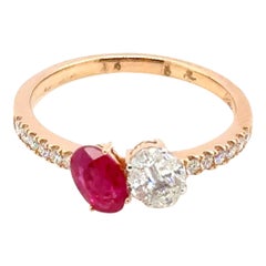 18k Yellow Gold Burmese Ruby Cts 0.62 Marquise Diamond and Baguette Diamond Cts