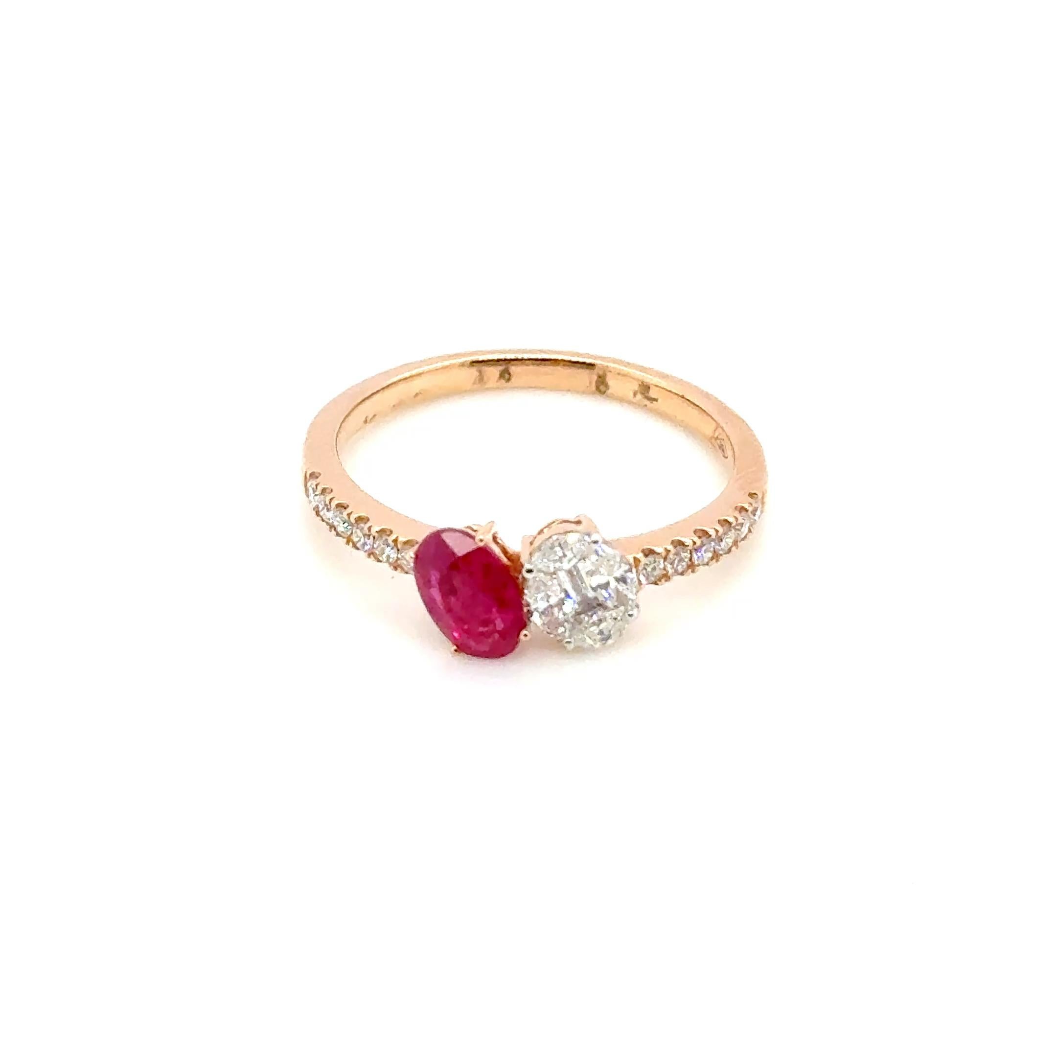 Or jaune 18k Rubis Birman Cts 0.62 Diamant Marquise et Diamant Baguette Cts