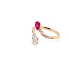 18k Yellow Gold Burmese Ruby Pear Cts 0.64 and Diamond Halo Engagement Ring