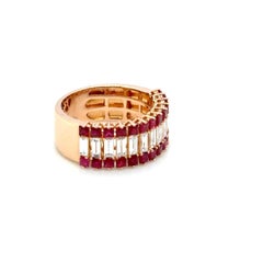 18k Yellow Gold Burmese Ruby Princess Cts 1.47 Diamond Baguette Cts 0.88 Ring