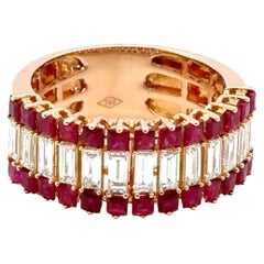 18k Yellow Gold Burmese Ruby Princess Cts 1.47 Diamond Baguette Cts 0.88 Ring
