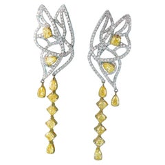 18K Yellow Gold Butterfly Tassel Earrings with Natural Yellow and White Diamonds