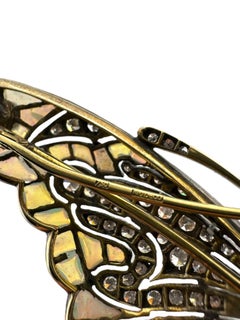 18K Yellow Gold Butterfly Very Large Brooch with Diamonds, Opals & Ruby Eyes