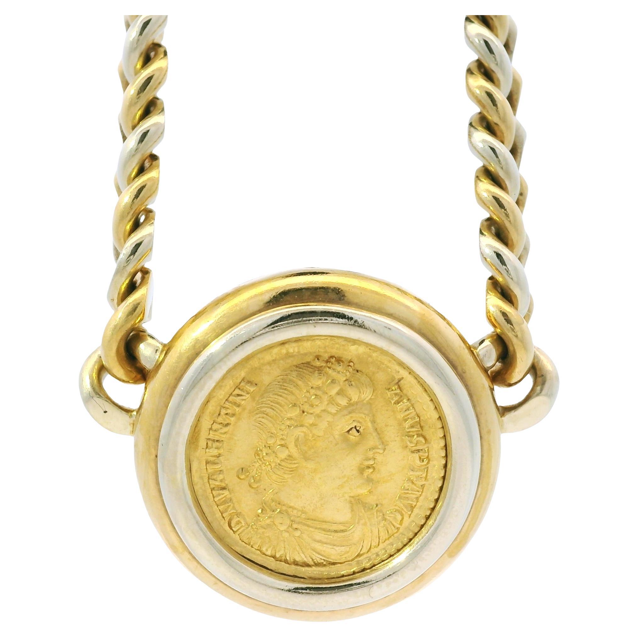 18k Yellow Gold Bvlgari Coin Monete Link Chain Necklace For Sale