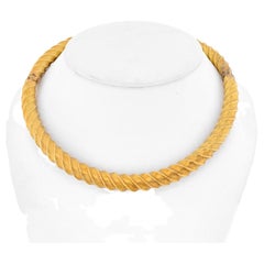 18K Yellow Gold Cable Style Collar Choker Vintage Necklace