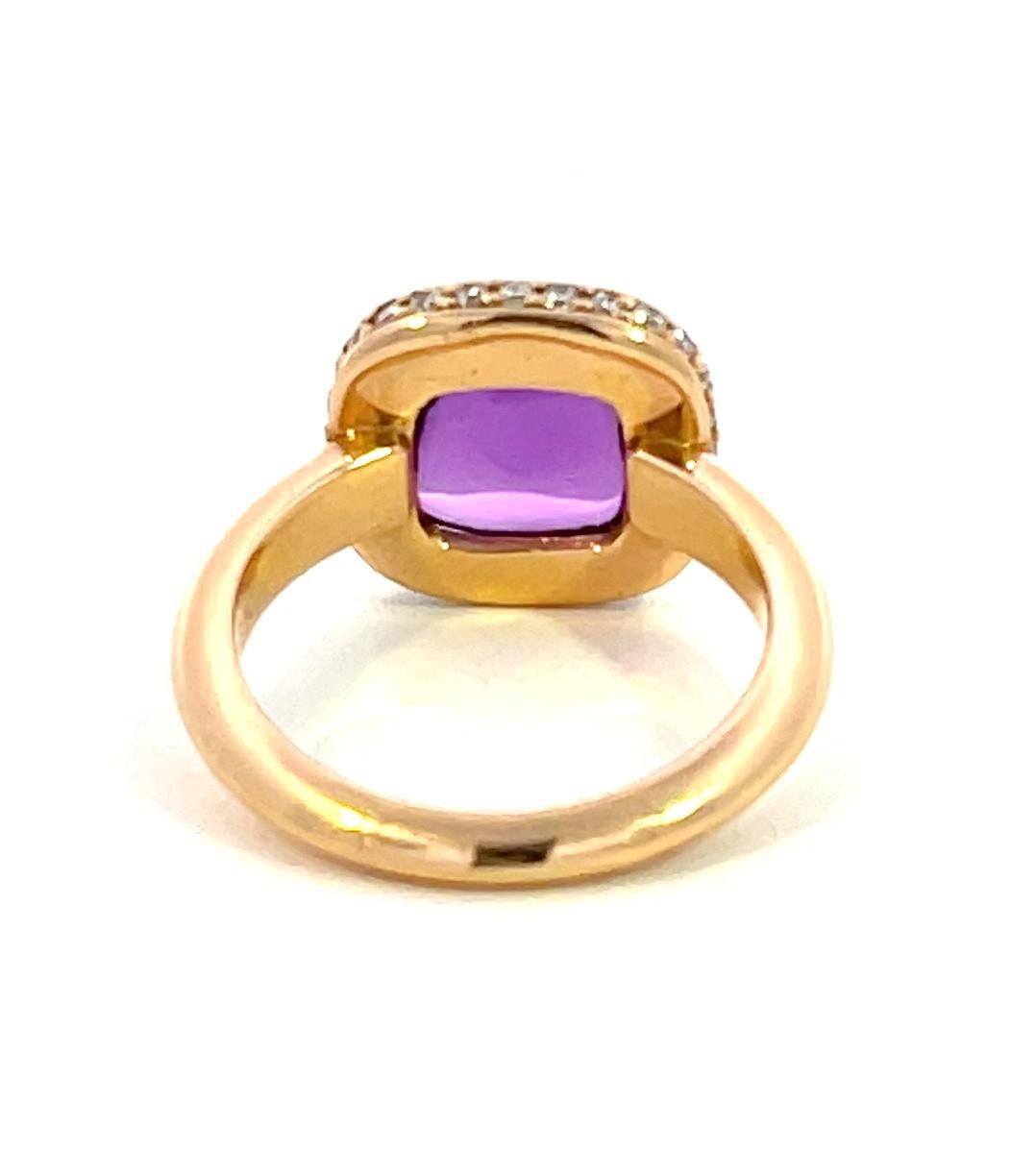 18K Yellow Gold Cabochon Amethyst and Diamond Ring In New Condition For Sale In Los Angeles, CA