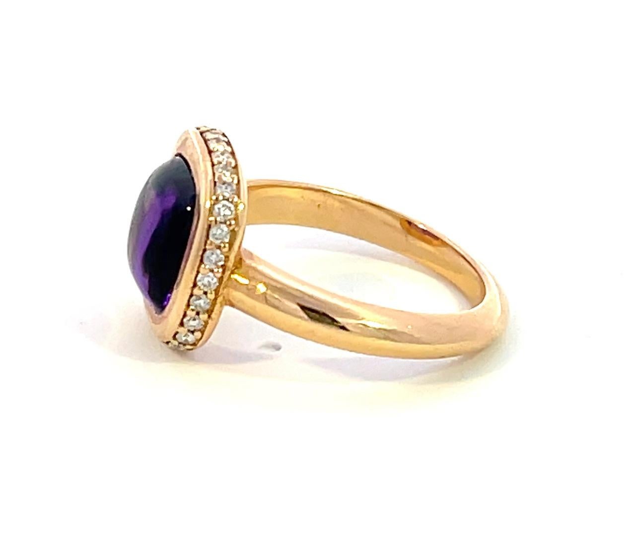 Women's 18K Yellow Gold Cabochon Amethyst and Diamond Ring For Sale