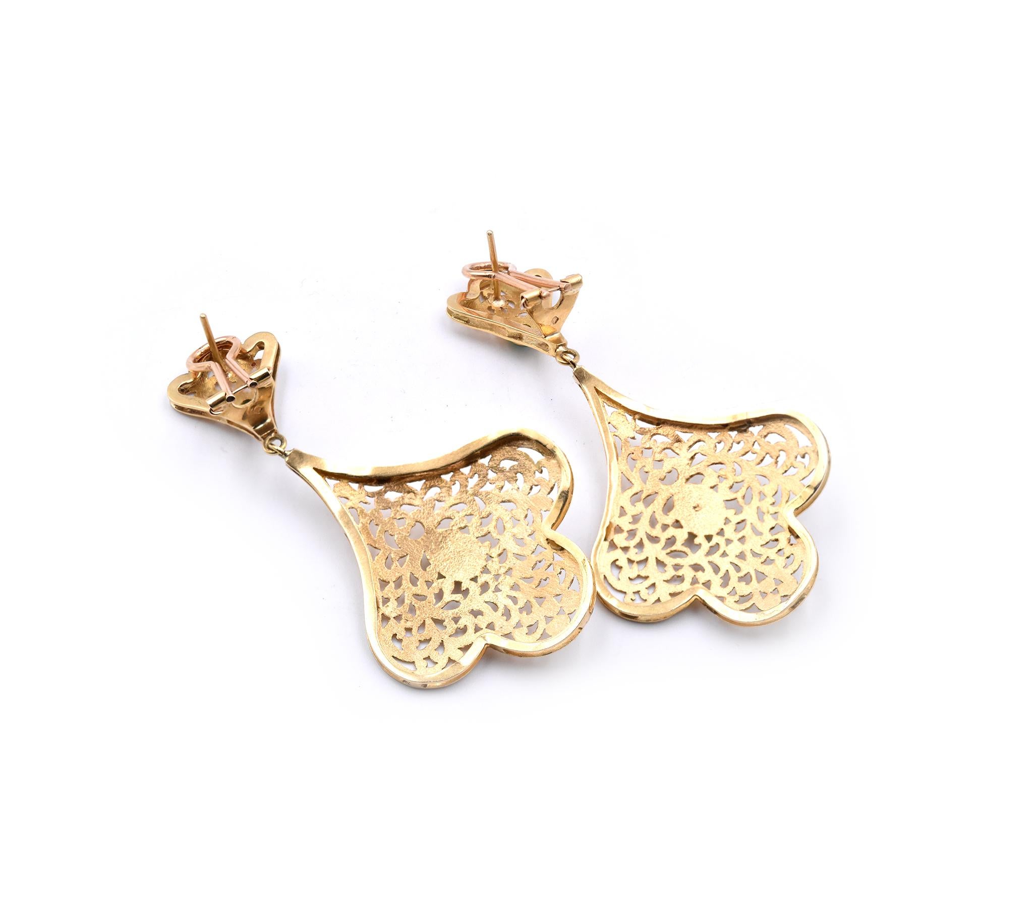 Women's or Men's 18 Karat Yellow Gold Cabochon Jade Dangle Earrings