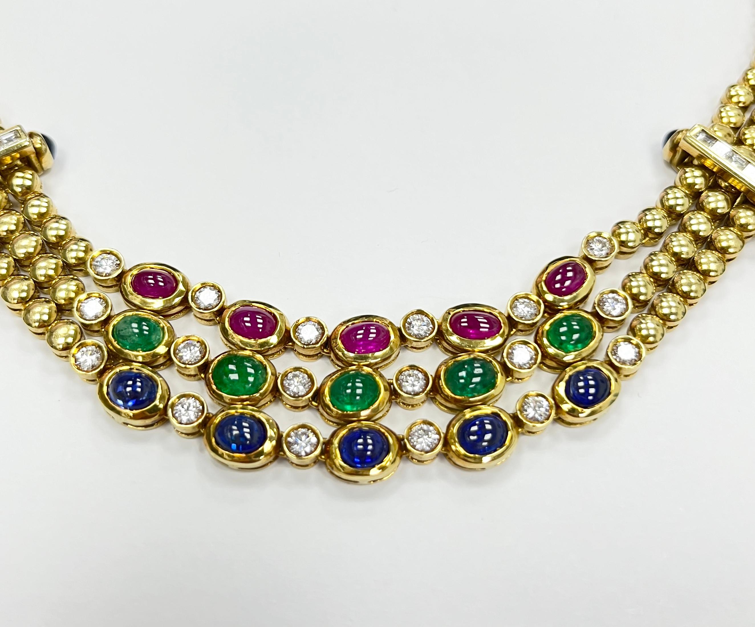 Collana con diamanti multi gemma cabochon in oro giallo 18K in vendita 1