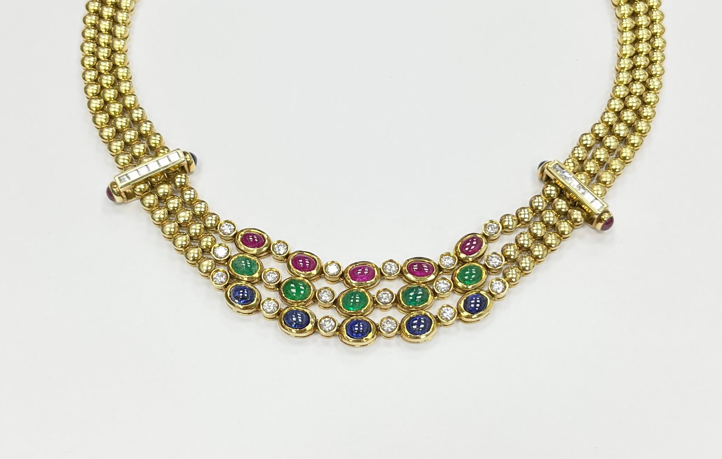 Collana con diamanti multi gemma cabochon in oro giallo 18K in vendita 2