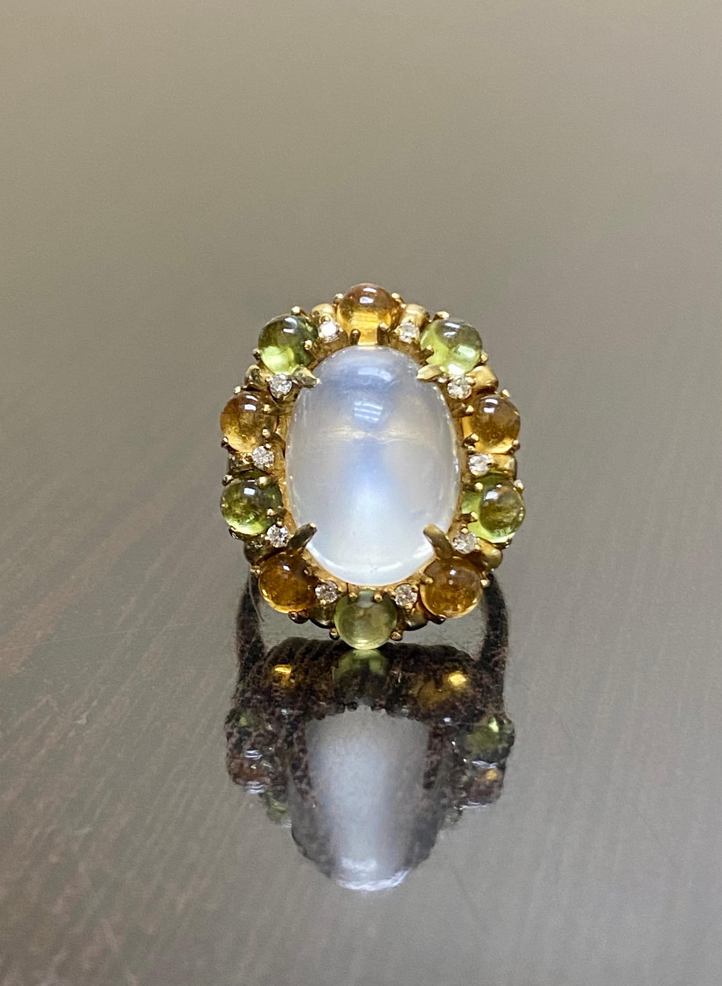 18K Yellow Gold Cabochon Peridot and Citrine Diamond Moonstone Engagement Ring For Sale 2