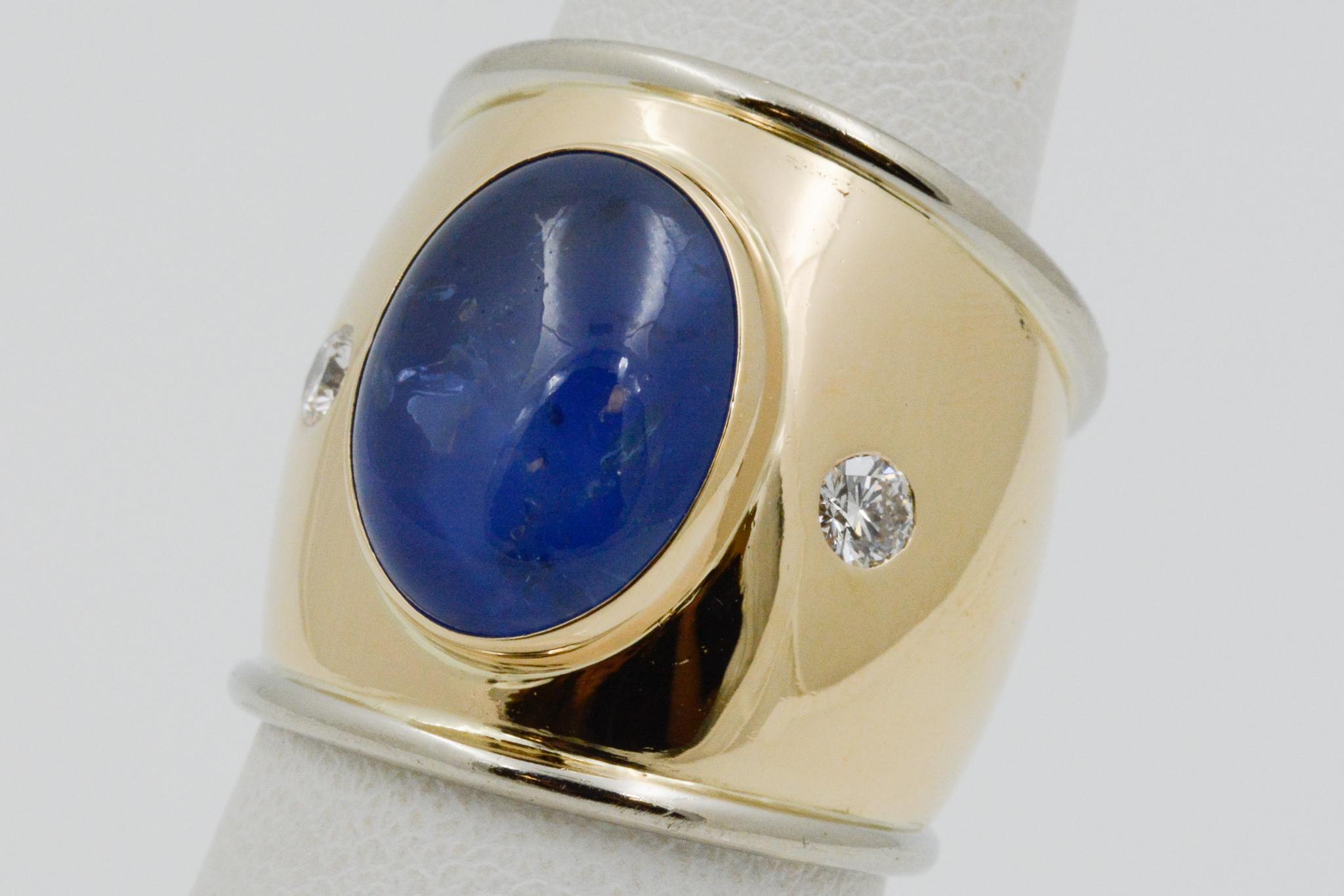 Modern 18 Karat Yellow Gold Cabochon Sapphire and Diamond Ring