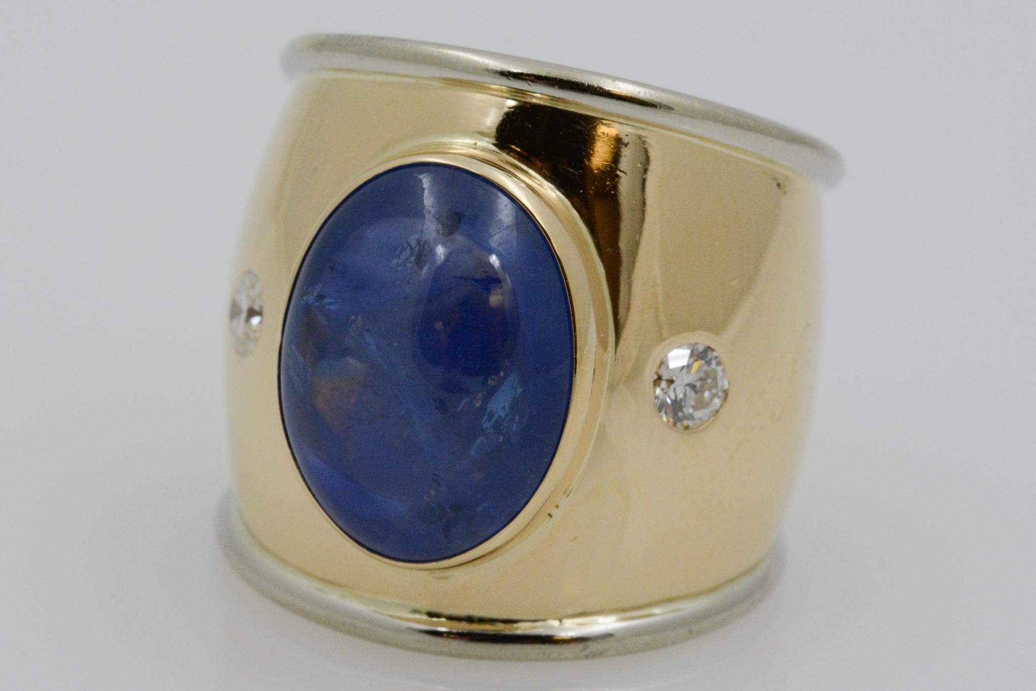 Women's 18 Karat Yellow Gold Cabochon Sapphire and Diamond Ring