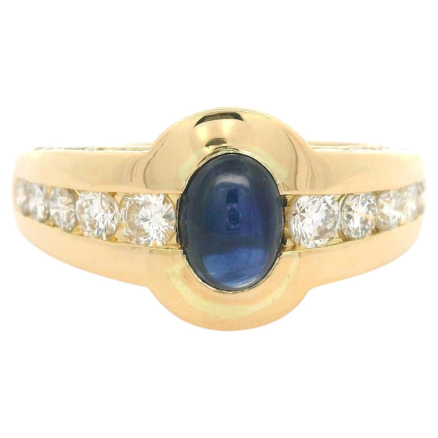 18k Yellow Gold Cabochon Sapphire & Diamond Channel Very Nice Quality Ring