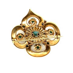 18K Yellow Gold Cabochon Turquoise Brooch
