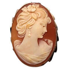18K Yellow Gold Cameo Brooch Pendant #25776
