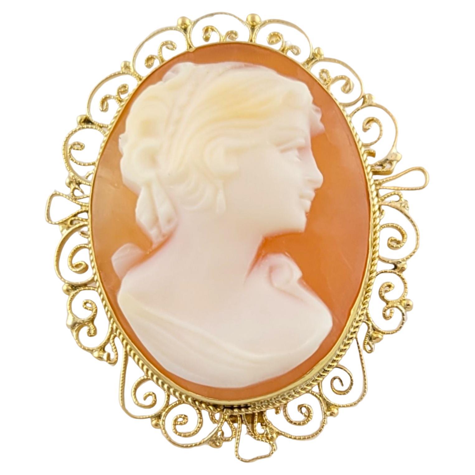 18K Yellow Gold Cameo Brooch Pendant For Sale
