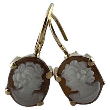 18K Yellow Gold Cameo Earrings #16669 For Sale