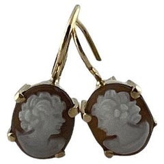 Vintage 18K Yellow Gold Cameo Earrings #16669