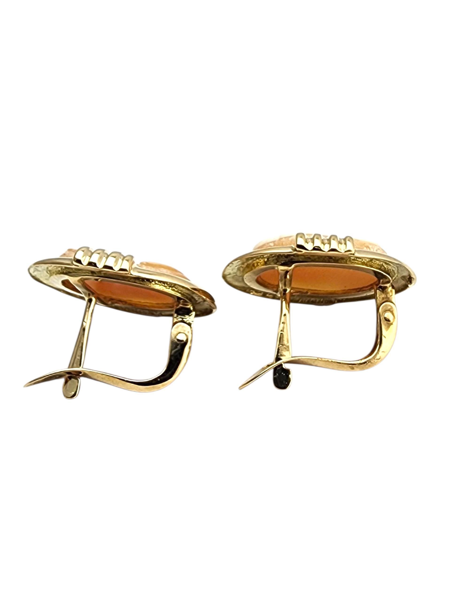 Women's 18K Yellow Gold Cameo Earrings #22883 For Sale