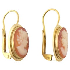 Vintage 18K Yellow Gold Cameo Earrings