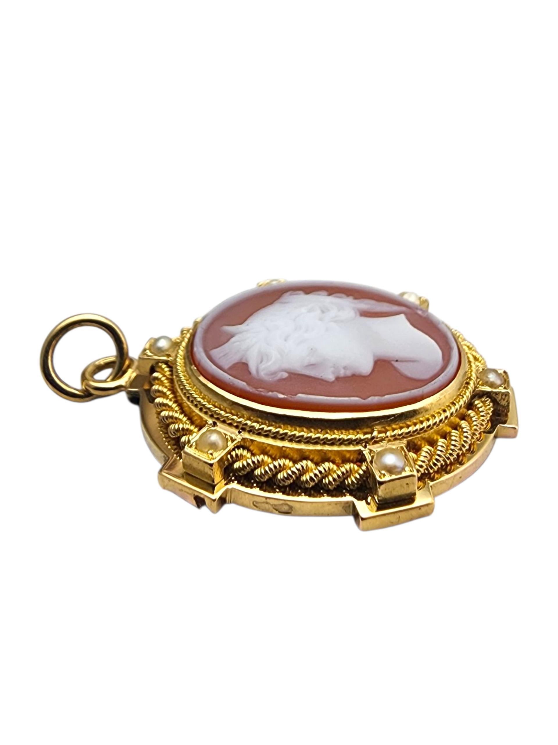 Women's 18K Yellow Gold Cameo Pendant #22878 For Sale