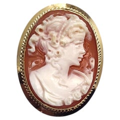 18K Yellow Gold Cameo Pendant Pin #25700