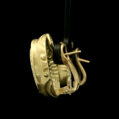 18k Yellow Gold Cameo Portrait Lady w/ 0.84ctw Diamond Halo Matte Large Earrings