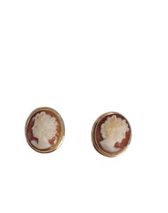 18k Yellow Gold Cameo Stud Earrings #23216