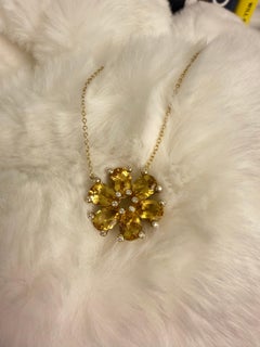 18K Yellow Gold, Canary Beryl and Diamond Flower Necklace by Suzy Landa