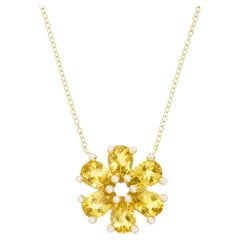 18K Yellow Gold, Canary Beryl and Diamond Flower Necklace by Suzy Landa
