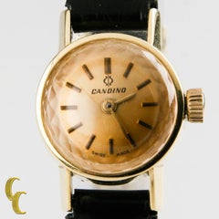 18k Yellow Gold Candino Women's Vintage Hand-Winding Watch w/ Black Leather Band