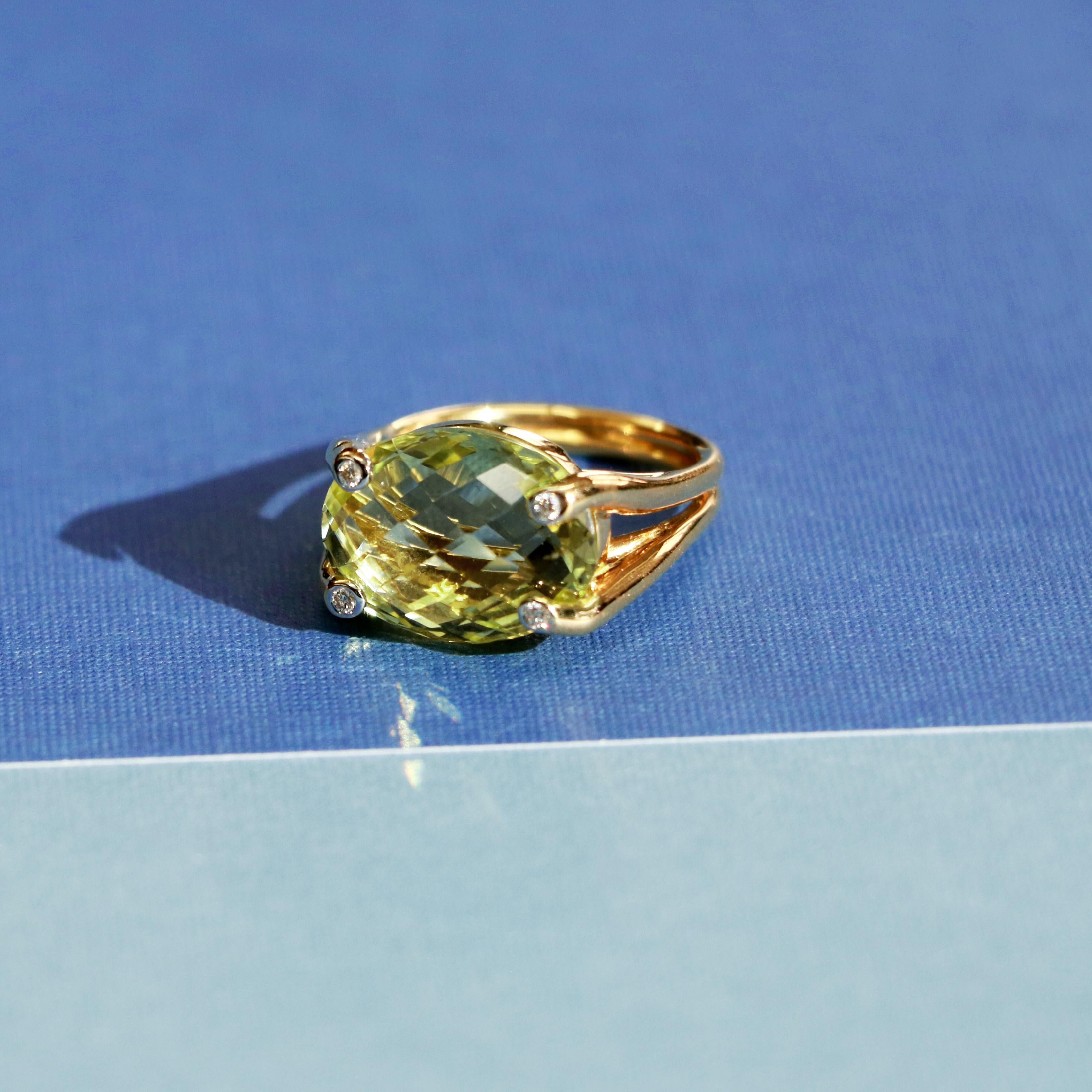 18 Karat Gelbgold Candy Green Amethyst-Diamantring Damen im Angebot