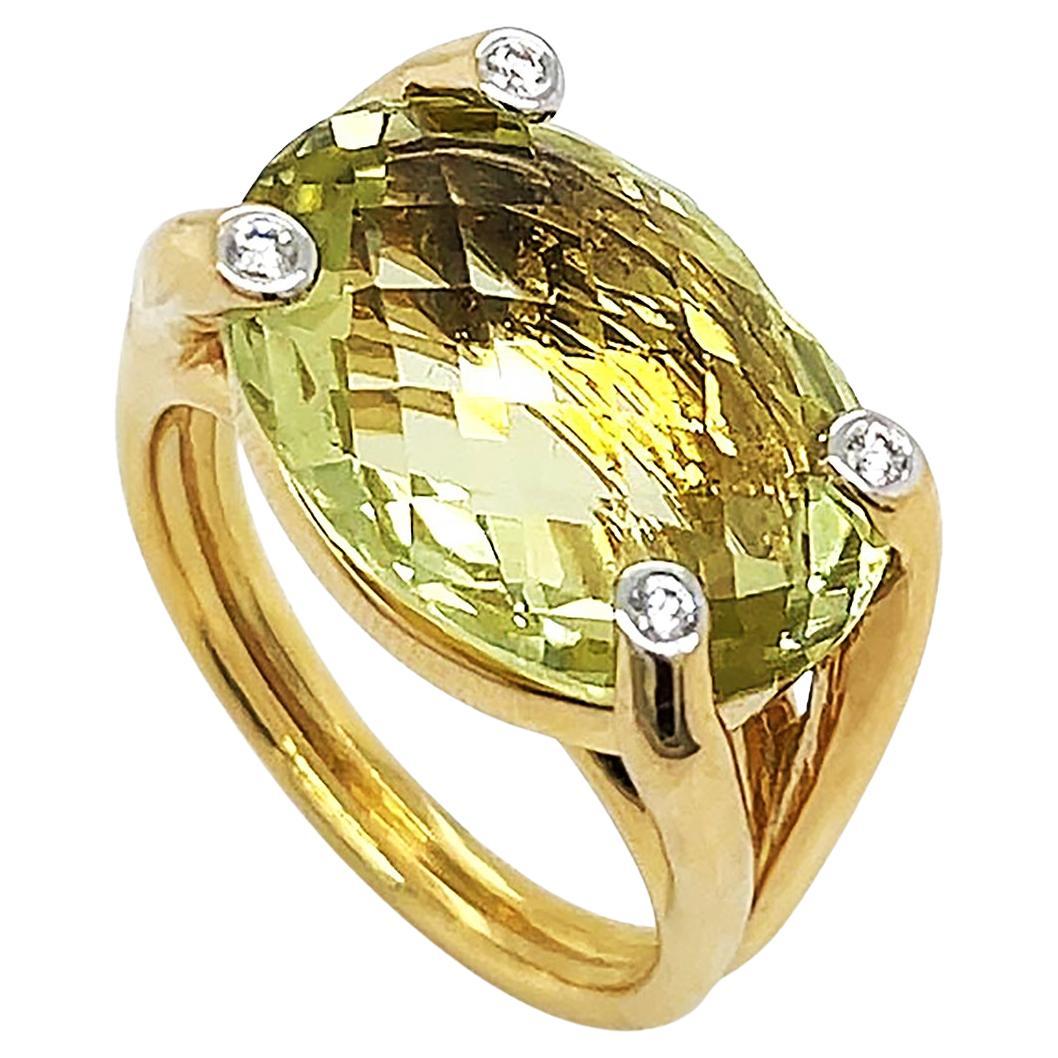 18K Yellow Gold Candy Green Amethyst Diamond Ring For Sale