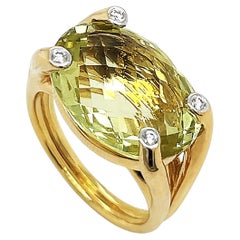 Bague en or jaune 18 carats avec améthyste verte bonbon et diamant