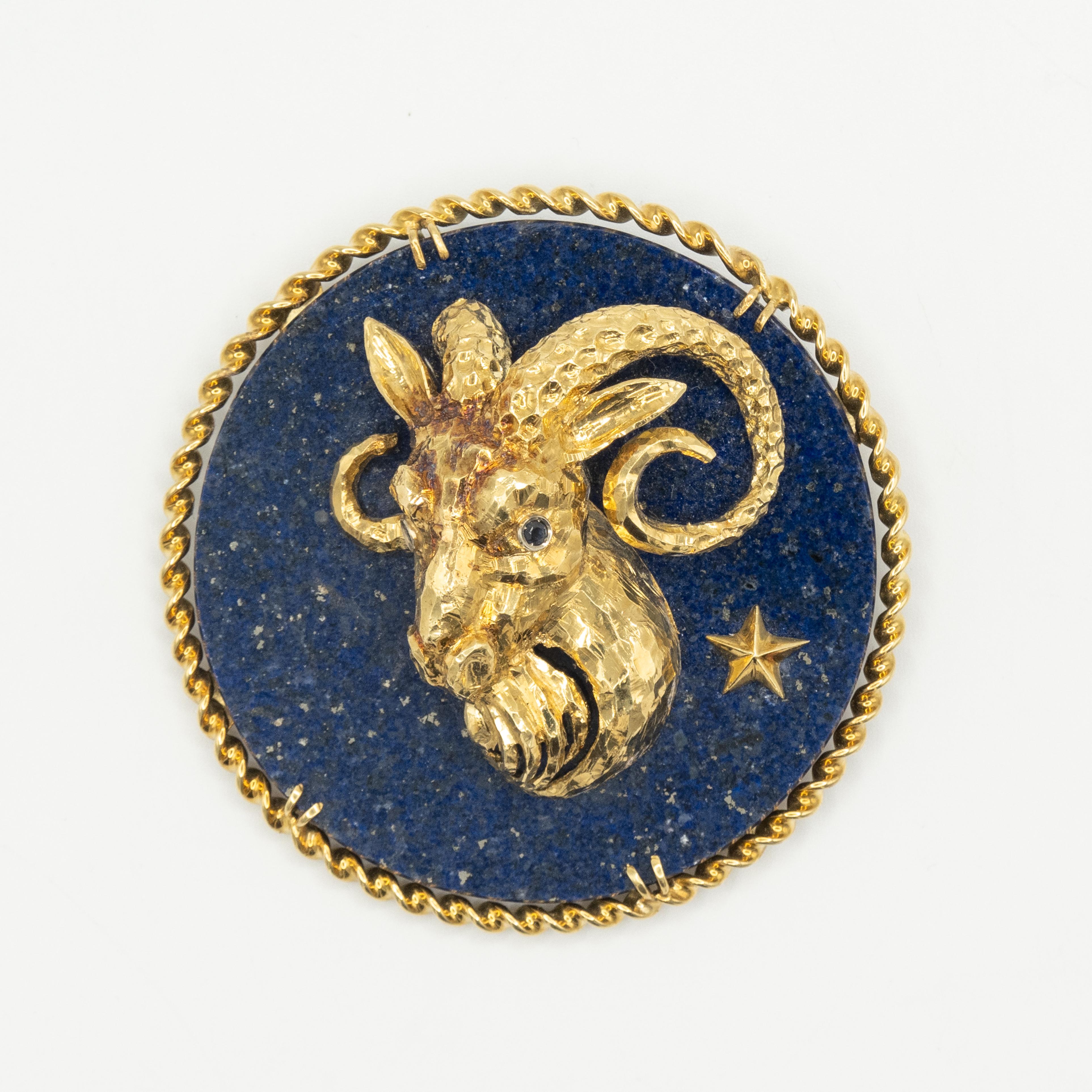 Modern 18K Yellow Gold Capricorn Zodiac Pendant c. 1970s For Sale